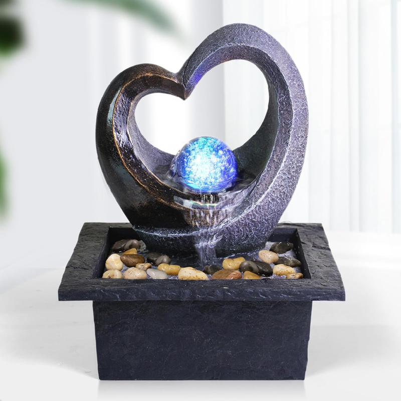 Zen Tabletop Water Fountain Heart LED Indoor Waterfall Decor for Home Office0