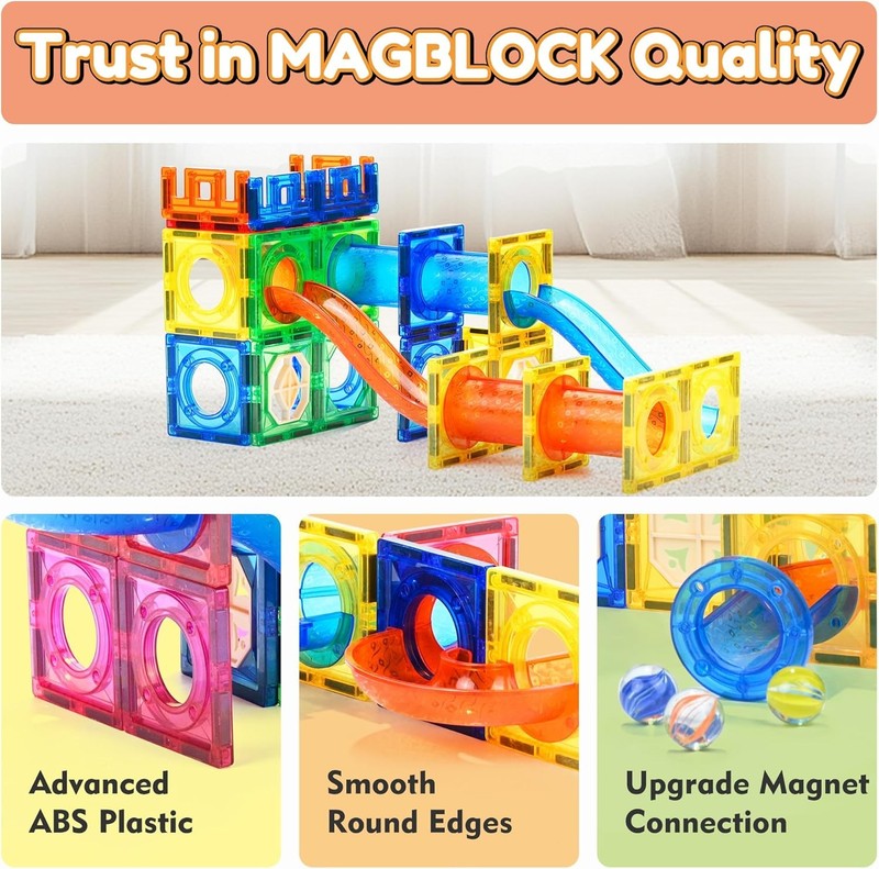 85PCS Marble Run Magnetic Tiles STEM Building Blocks Educational Toy Ages 5+3