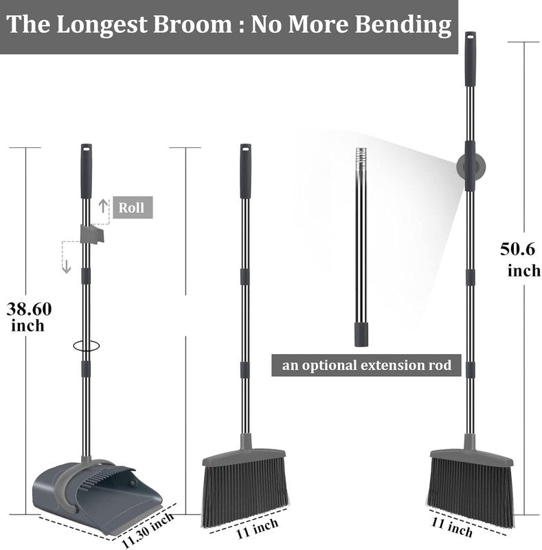 Broom and Dustpan Set, Dust Pan with Long Handle, Broom with Dustpan Combo Set, 1
