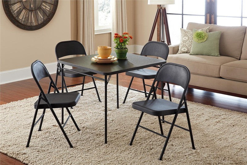 All Steel Metal Folding Chair, Double Braced, Black (Set of 4)3