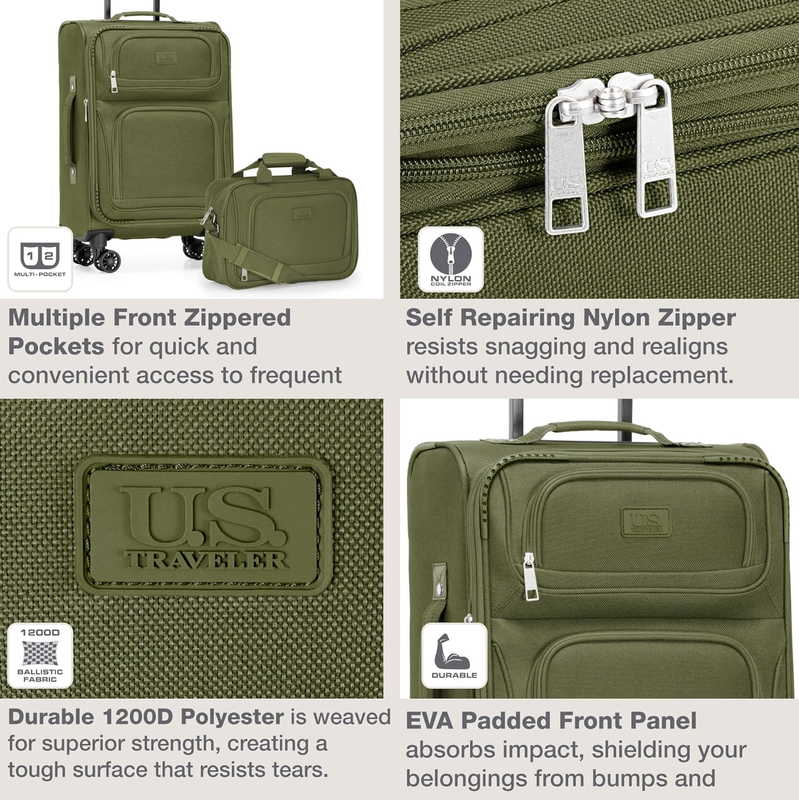 Lightweight Softside Carry On Suitcase 4 Wheel Spinner Luggage Green4