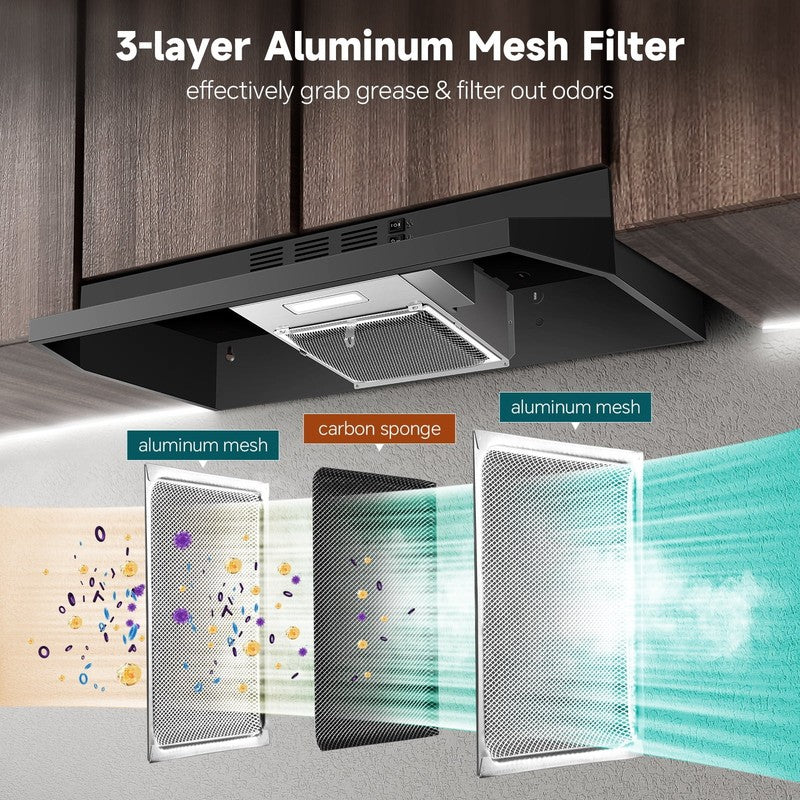 36" Under Cabinet Range Hood Stainless Steel 2-Speed LED Kitchen Vent 120V3