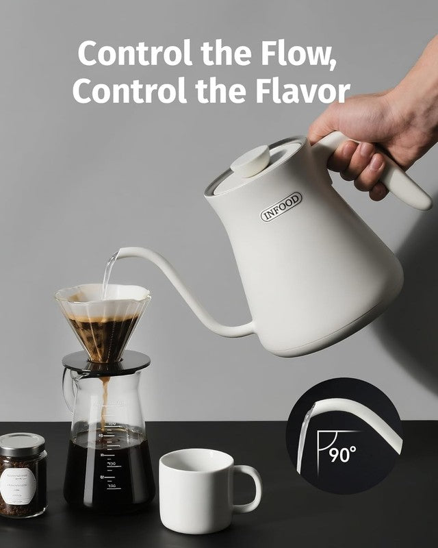 Gooseneck Electric Kettle 0.8L 1200W Stainless Steel White Temp Control Auto Off1