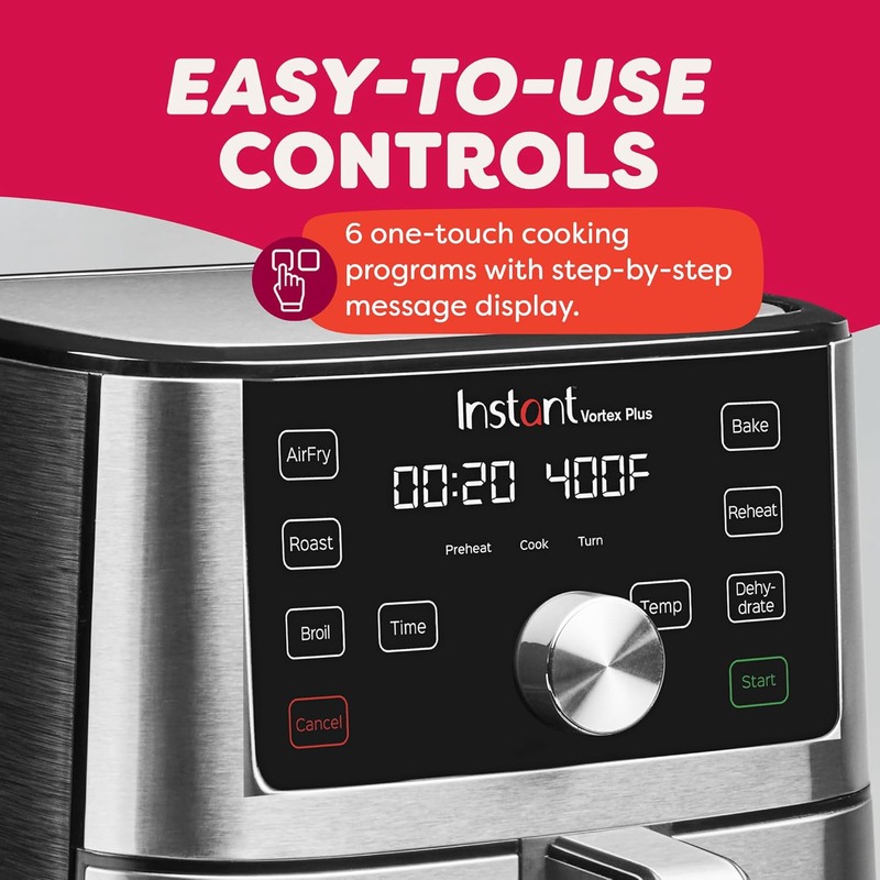 6QT Vortex Plus Air Fryer 6 in 1 Air Fry Roast Bake Crisp Stainless4