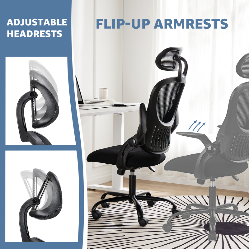 Office Desk Chair, Ergonomic High Back Mesh Chair with Headrest and Flip-Up Armr6