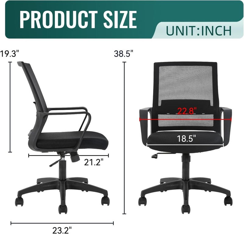 Office Chair Ergonomic Desk Chair Mid Back Mesh Computer Chair Lumbar Support Co2