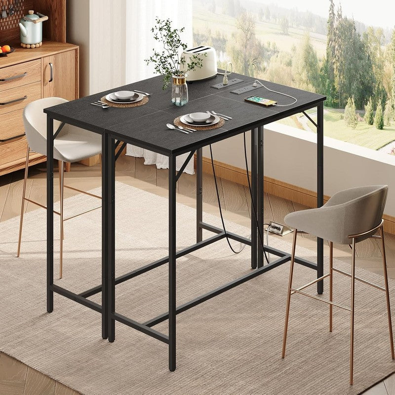 Bar Table with Charging Station High Top Counter Pub Table Black1