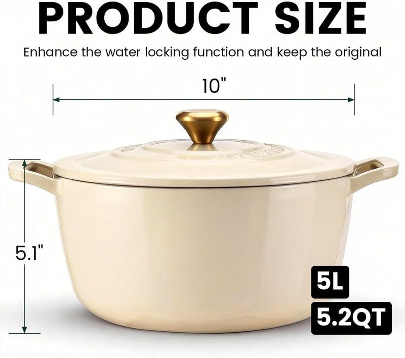 5QT Cast Iron Dutch Oven w/ Lid Sourdough Bread Baking Pot4