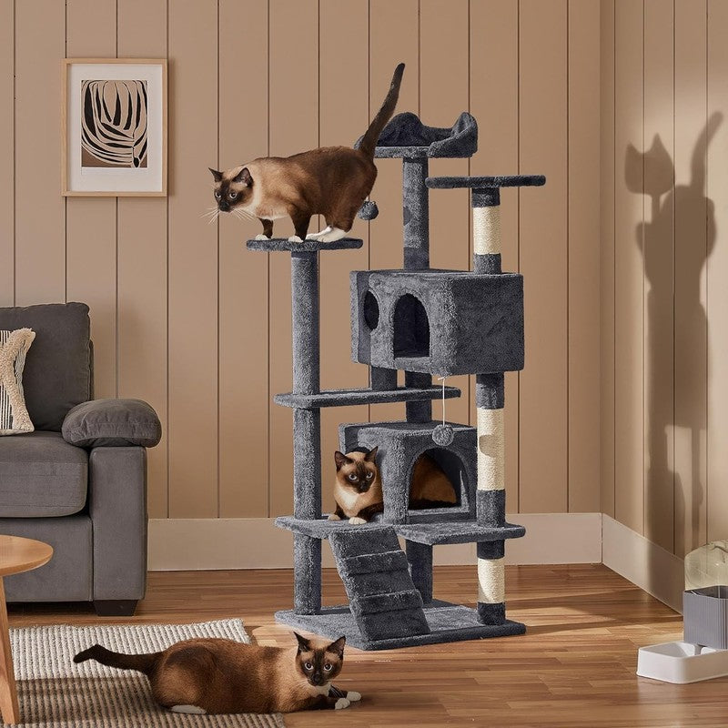 54In Cat Tree, Multi Level Cat Tower with Spacious Kitten Ear Perch, 2 Cozy Cave7