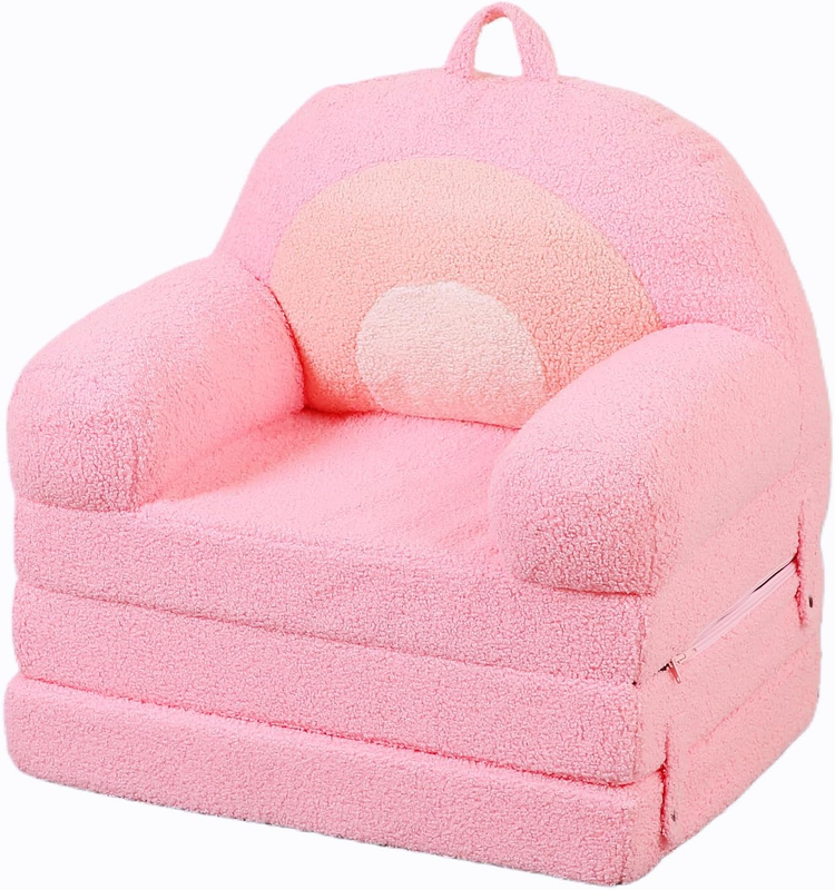 Kids Sherpa Sofa w/ Tri Layer Foam Cushions, Comfy Toddler Seating, Pink10