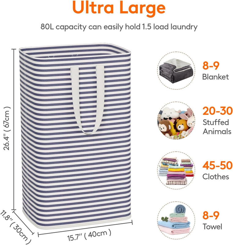 2 Pack 80L Laundry Basket Collapsible Waterproof Freestanding Reinforced Handles2
