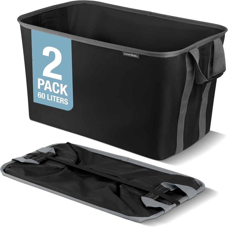 Collapsible Laundry Basket Hamper 2-Pack 60L Black Foldable Organizer8