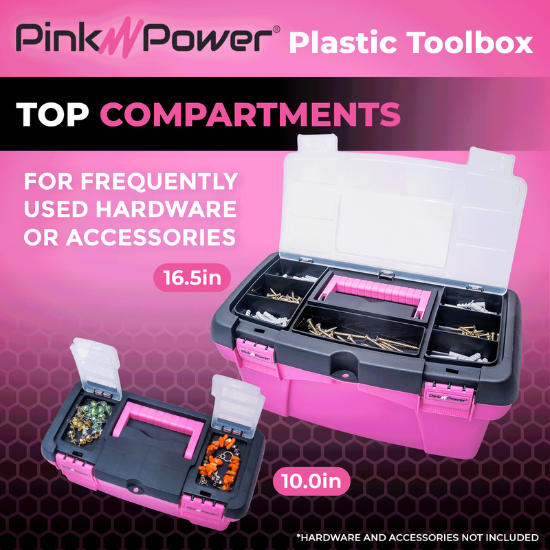 Pink Tool Box for Women - Sewing, Art & Craft Organizer Box Small & Large Plasti3