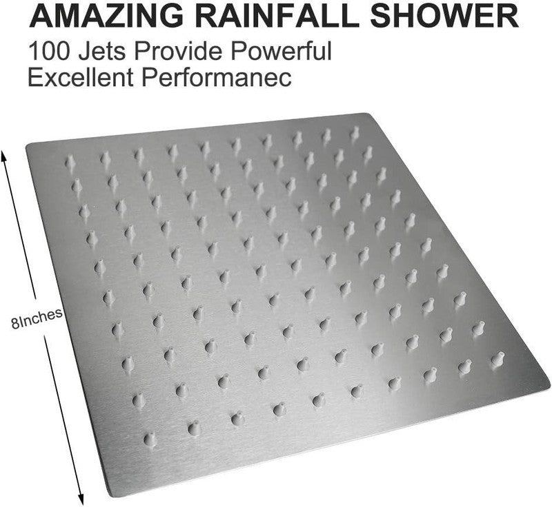 8" Brushed Nickel Rainfall Shower Head High Pressure Stainless Steel Square4