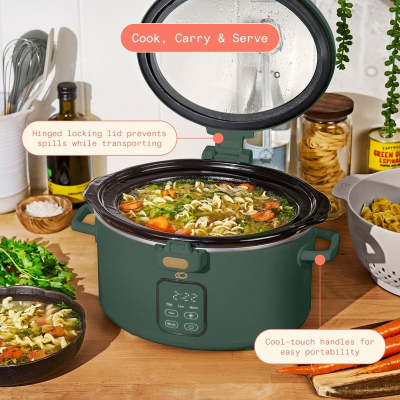 4 Qt Digital Slow Cooker with Hinged Locking Lid, Thyme Green by Drew Barrymore2