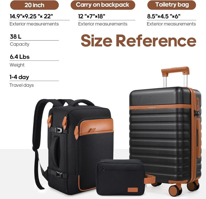 3 Piece Luggage Set 20" Carry On Spinner Hardside Suitcase w/ TSA Lock Black6