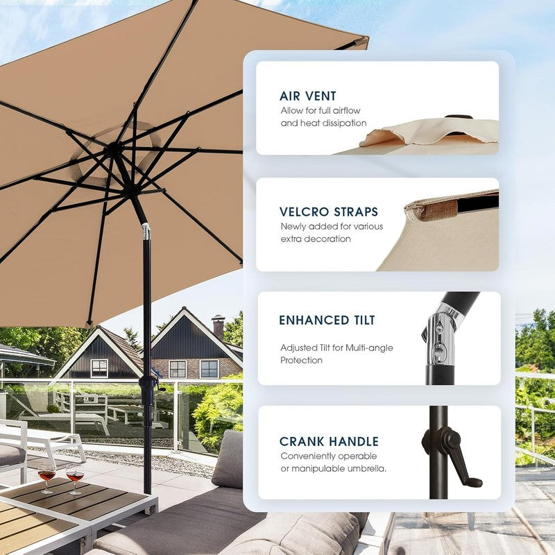 9FT Umbrella with Base Outdoor Waterproof Fade Resistant Patio Deck5