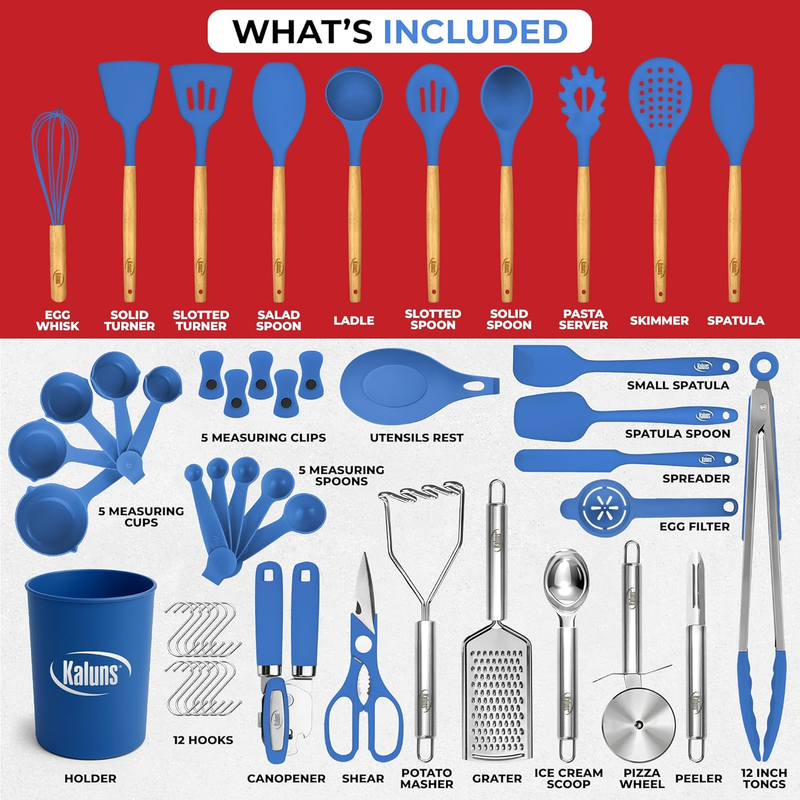 50PC Silicone Cooking Utensils Set 800F Heat Resistant Wooden Handle2