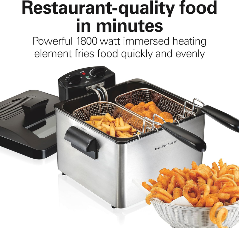 Electric Deep Fryer with 3 Baskets and Lid, 4.5 Liters / 19 Cups Oil Capacity, T5