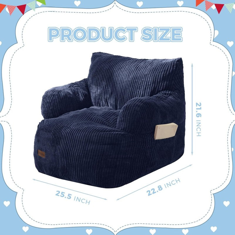 Kids Bean Bag Chair Toddler Sofa w Filler Cozy Pocket Floor Chair Navy1