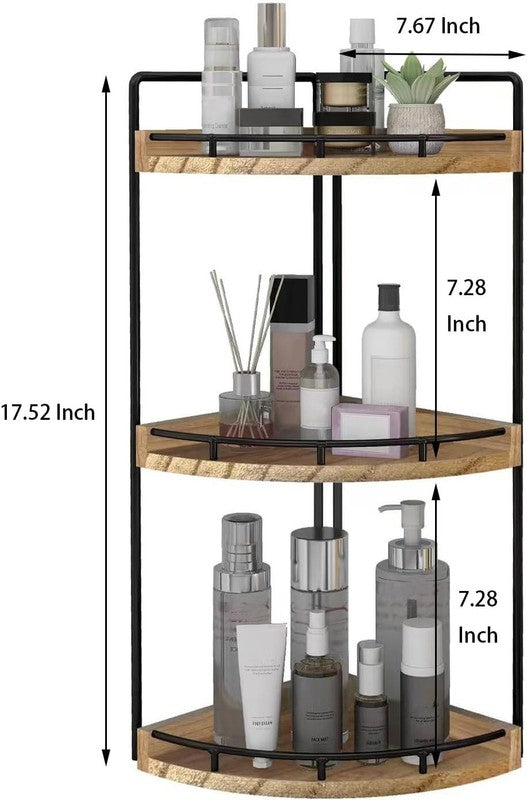 3-Tier Corner Bathroom Organizer Countertop for Storage,Vanity Tray,Wood Counter2