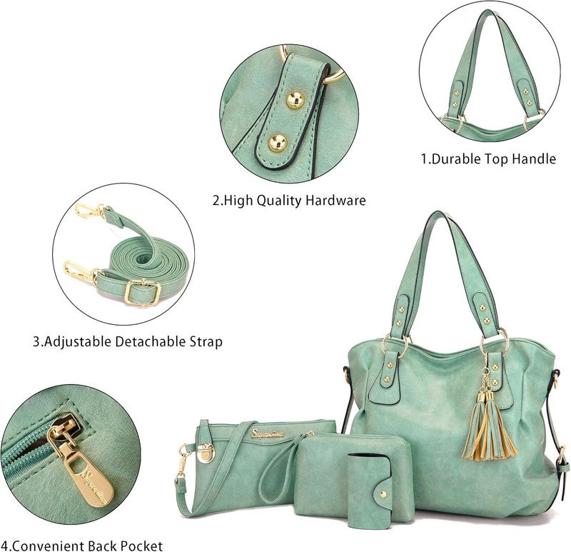 Women Fashion Handbag Set 4PCS Shoulder Bag Satchel Hobo Tote Purse3