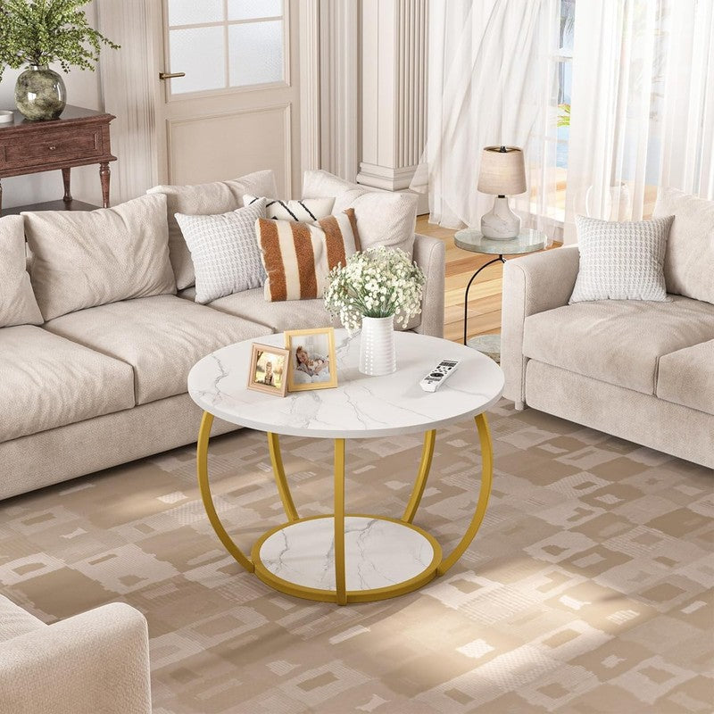 Round 2 Tier Coffee Table with Storage 27.6" Adjustable Feet, Marble6