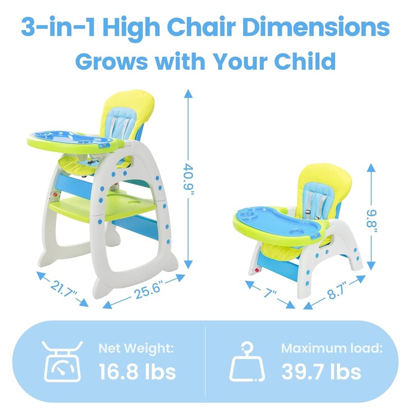 3 in 1 Baby High Chair Adjustable Toddler Feeding Chair Easy Clean for Babies6