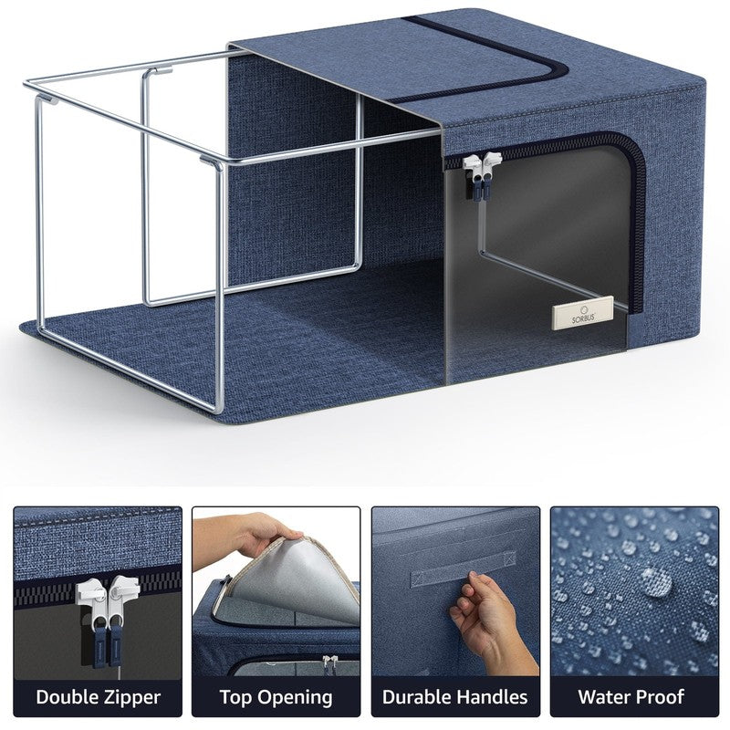 Oxford Fabric Storage Bins: Stackable, Foldable Organizer Bags, with Clear Windo4
