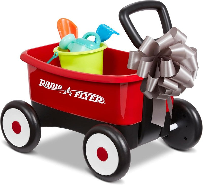 My 1st Wagon 2 in 1 Toddler Walker & Pull Wagon w/ Beach Garden Tools Red10