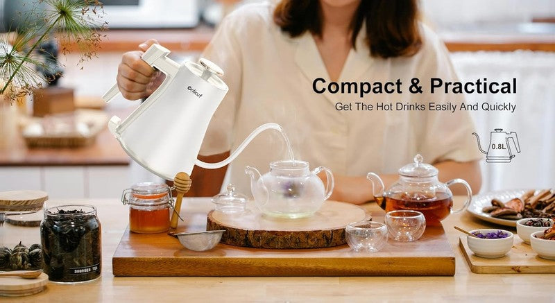 Gooseneck Electric Kettle 0.8L Stainless Steel Auto Off Boil Dry Matte White7