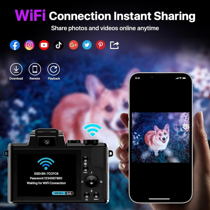 8K Digital Camera 88MP Vlogging Dual-Lens 16X Zoom 3.2" Touch Screen Anti-Shake3