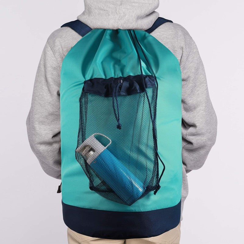 Backpack Laundry Bag with Straps & Mesh Pocket, Durable Nylon Clothes Blue5