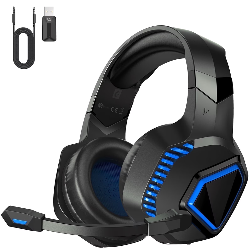 Wireless Gaming Headset 2.4G USB PS5 PC Switch Mac Bluetooth Mic Black Blue10
