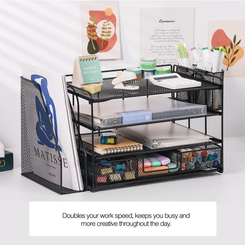 Desktop Organizer 4-Tier Desk Organizers Sets and Storage, File Organizers for D4