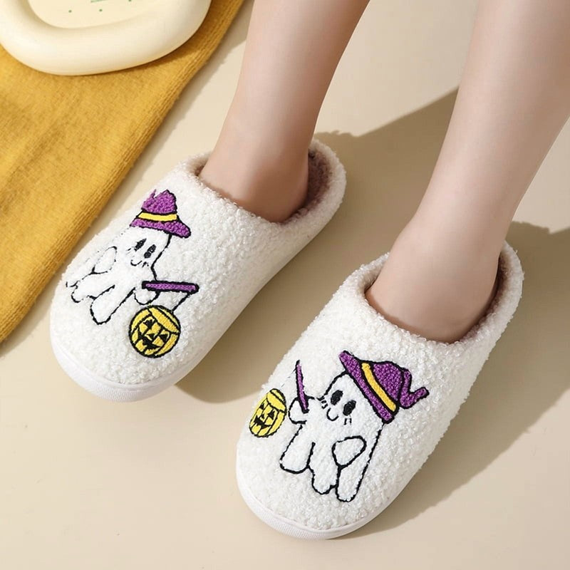 Cute Ghost Plush Halloween Slippers Warm Comfy Slip On for Women & Men5