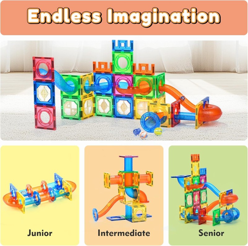 85PCS Marble Run Magnetic Tiles STEM Building Blocks Educational Toy Ages 5+5