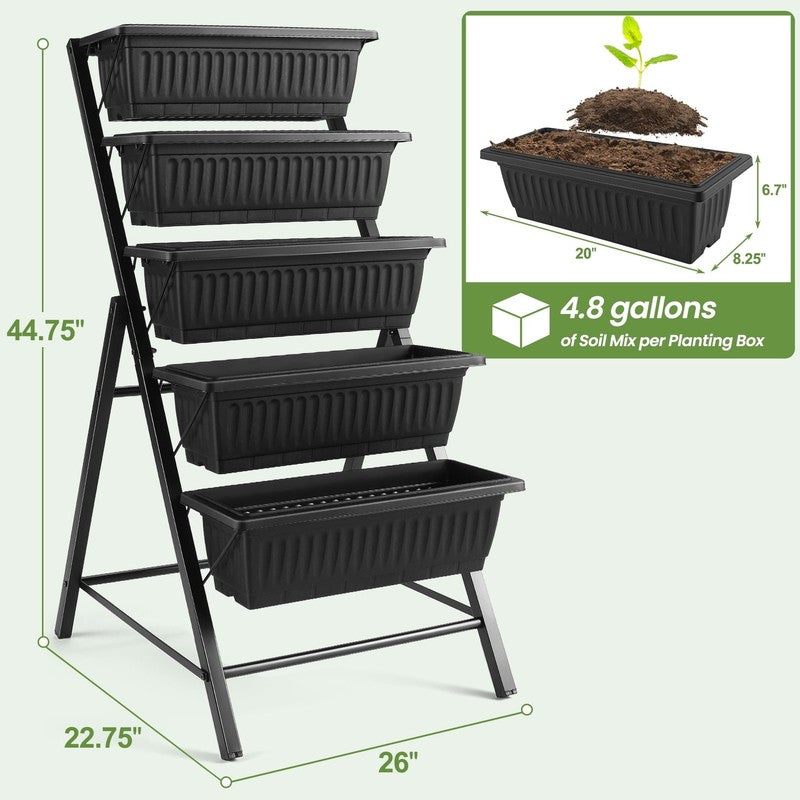 4 Ft Vertical Garden 5-Tier Raised Garden Bed Planter Box for Patio Balcony Flow3