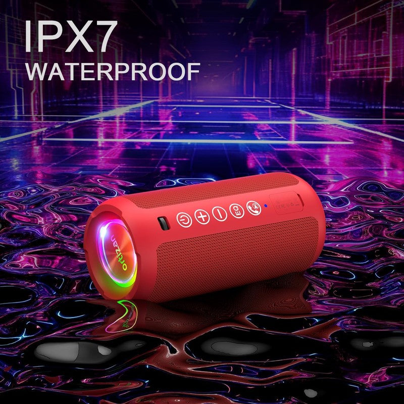 Portable Bluetooth Speaker 24W, IPX7, Deep Bass, LED, 30H Playtime, Red6