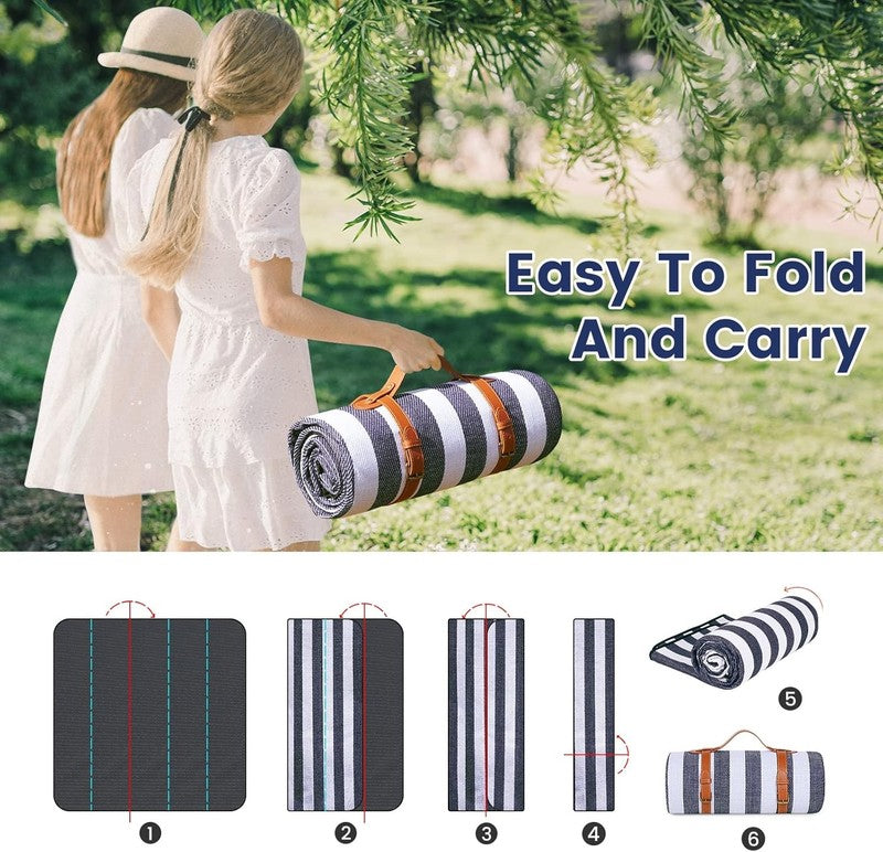 80”X 80” Picnic Blanket Extra Large, Waterproof and Foldable Beach Blanket, 3-La6