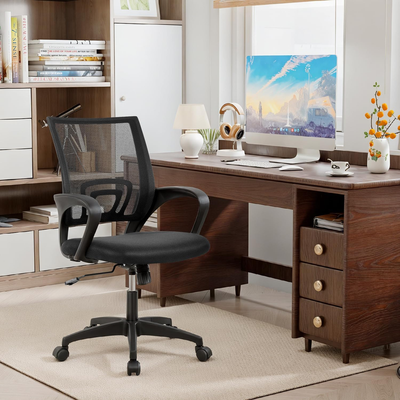 | Ergonomic Office Chair | Mid-Back Swivel Desk Chair | Breathable Backrest & Lu5