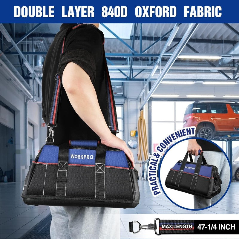 16" Wide Mouth Heavy Duty Tool Bag Waterproof Molded Base with Shoulder Strap7