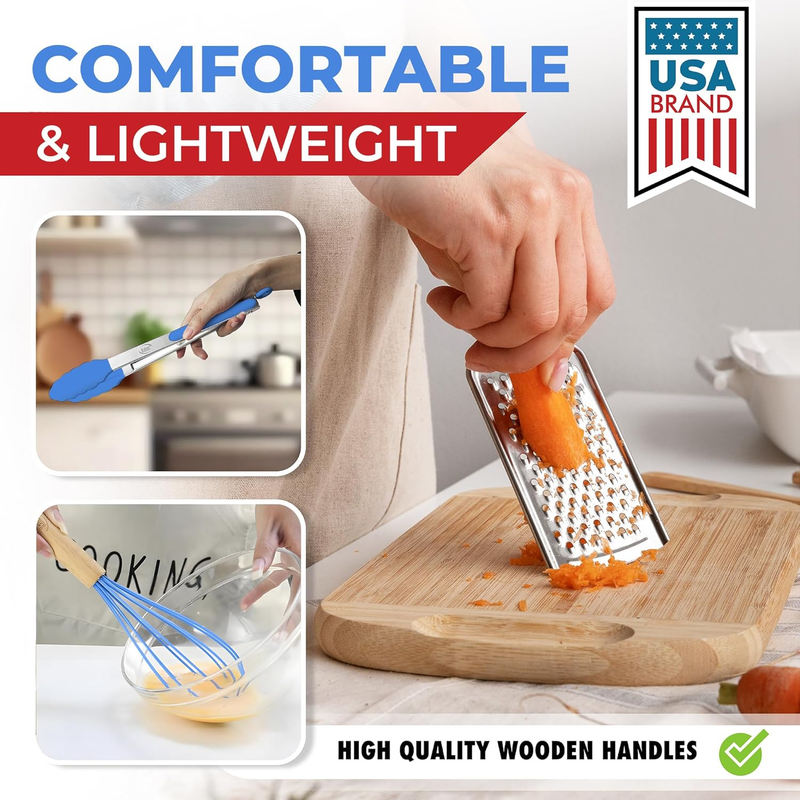 50PC Silicone Cooking Utensils Set 800F Heat Resistant Wooden Handle5
