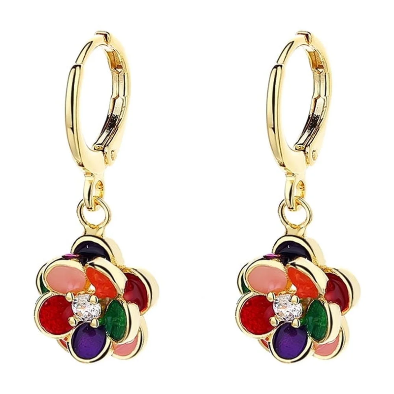 14K Gold Plated Floral Dangle Drop Earrings with Crystals5