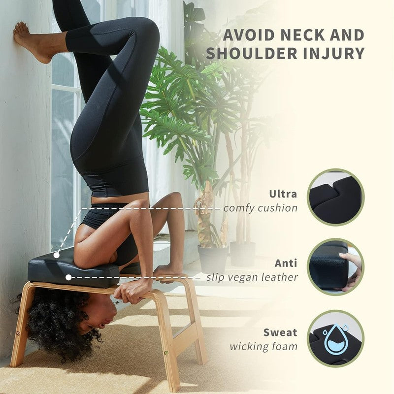 Yoga Headstand Bench Chair Wood PU Pad Inversion Fitness Stand Gym Home2