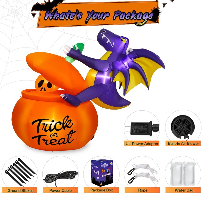 6Ft Halloween Inflatable Pumpkin Dinosaur w/ Lights Outdoor Decoration9