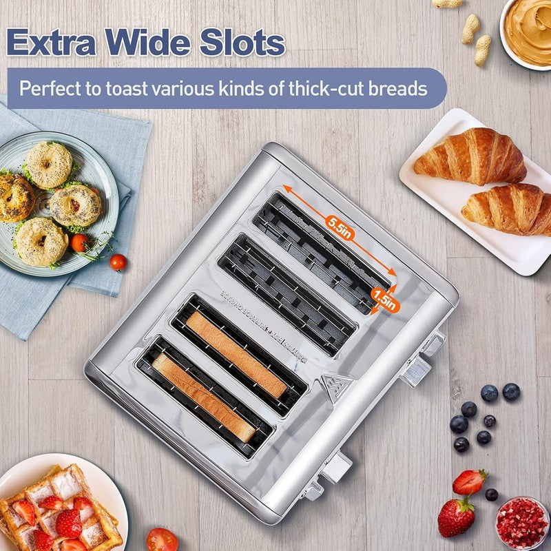 4 Slice Stainless Steel Toaster LED Wide Slots Bagel Defrost Cancel2