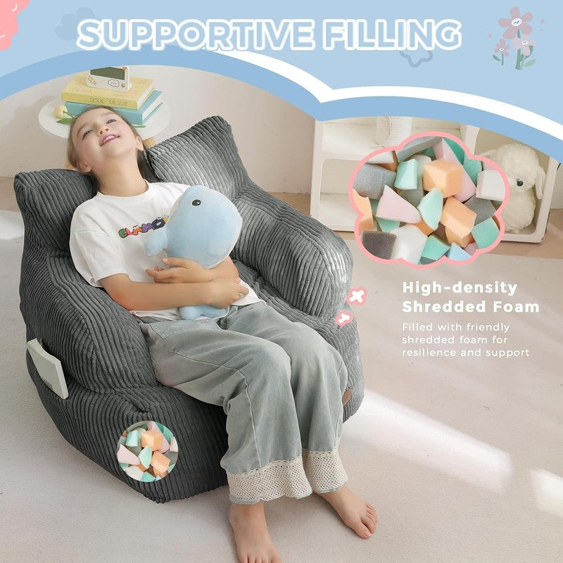 Kids Bean Bag Chair Toddler Sofa w Filler Lazy Floor Chair Gaming Dark Grey3