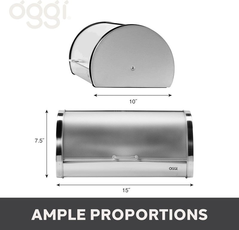 Stainless Steel Roll Top Bread Box Frosted Lid Large Countertop Bread Storage3