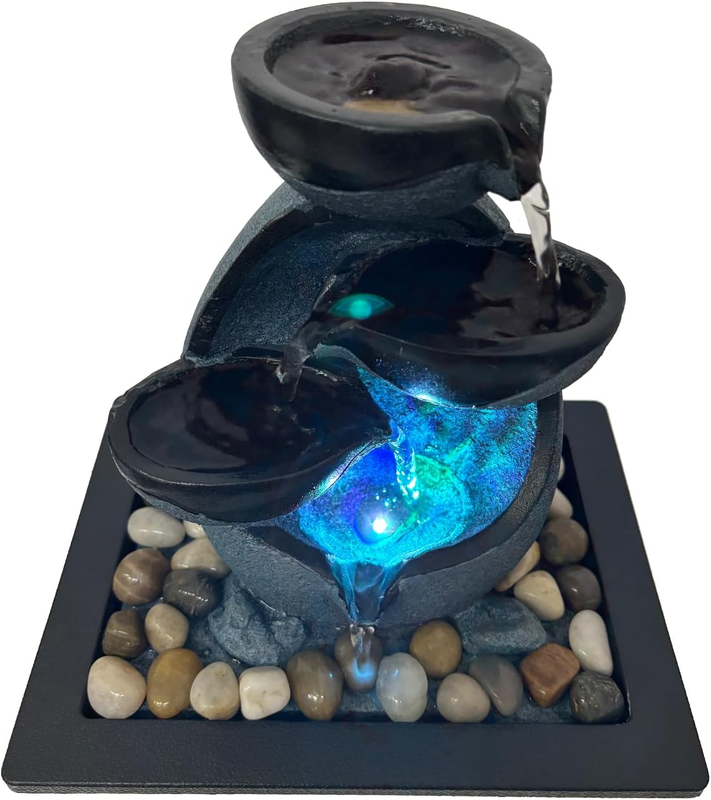 Indoor Tabletop Water Fountain Resin LED Meditation Waterfall Home Office Decor4